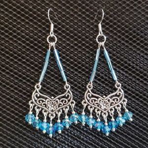 Aqua glass/crystal chandelier earrings